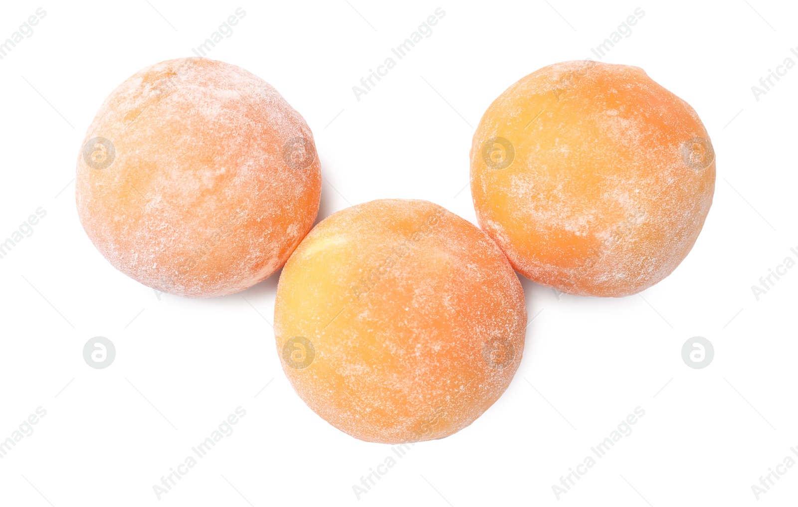 Photo of Delicious mochi isolated on white, top view