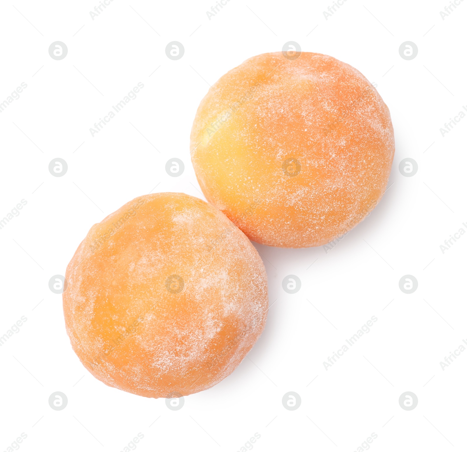 Photo of Delicious mochi isolated on white, top view