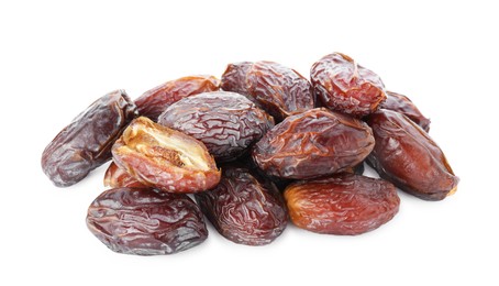 Photo of Many tasty dried dates isolated on white