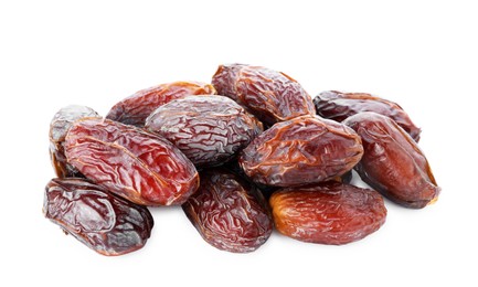 Photo of Many tasty dried dates isolated on white