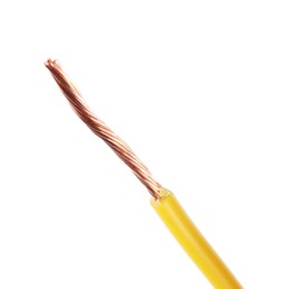 Photo of Yellow stripped electrical wire on white background