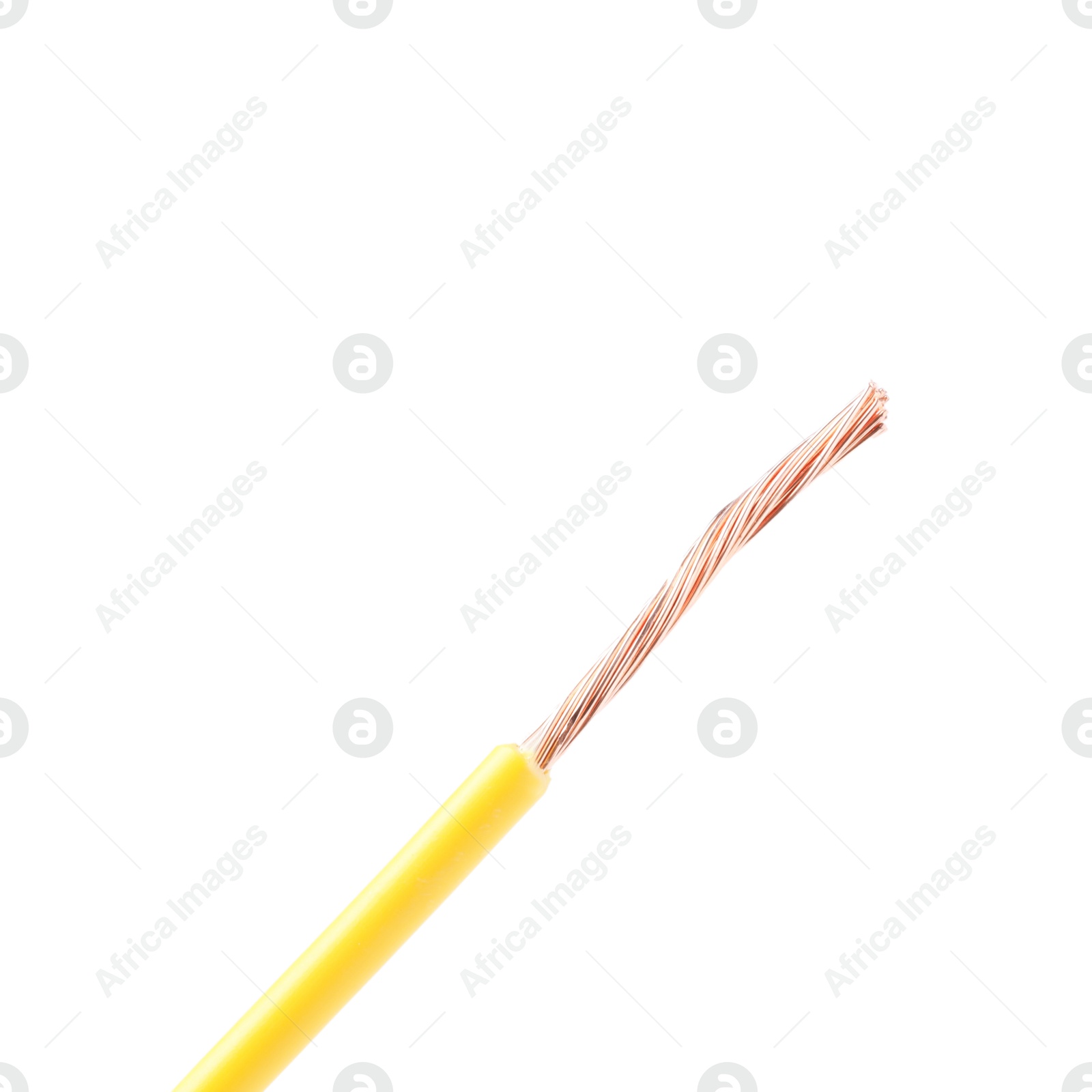 Photo of Yellow stripped electrical wire on white background