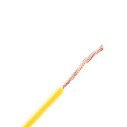 Photo of Yellow stripped electrical wire on white background