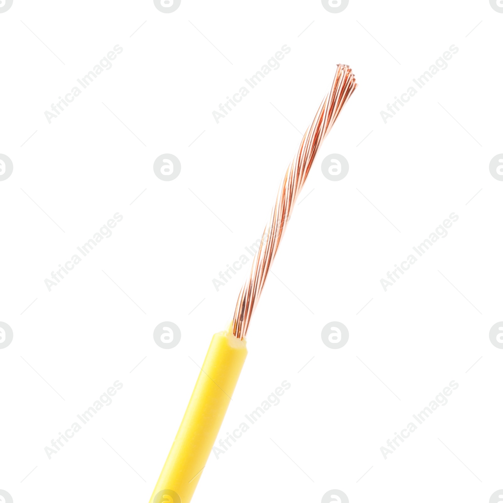 Photo of Yellow stripped electrical wire on white background