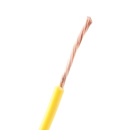 Photo of Yellow stripped electrical wire on white background