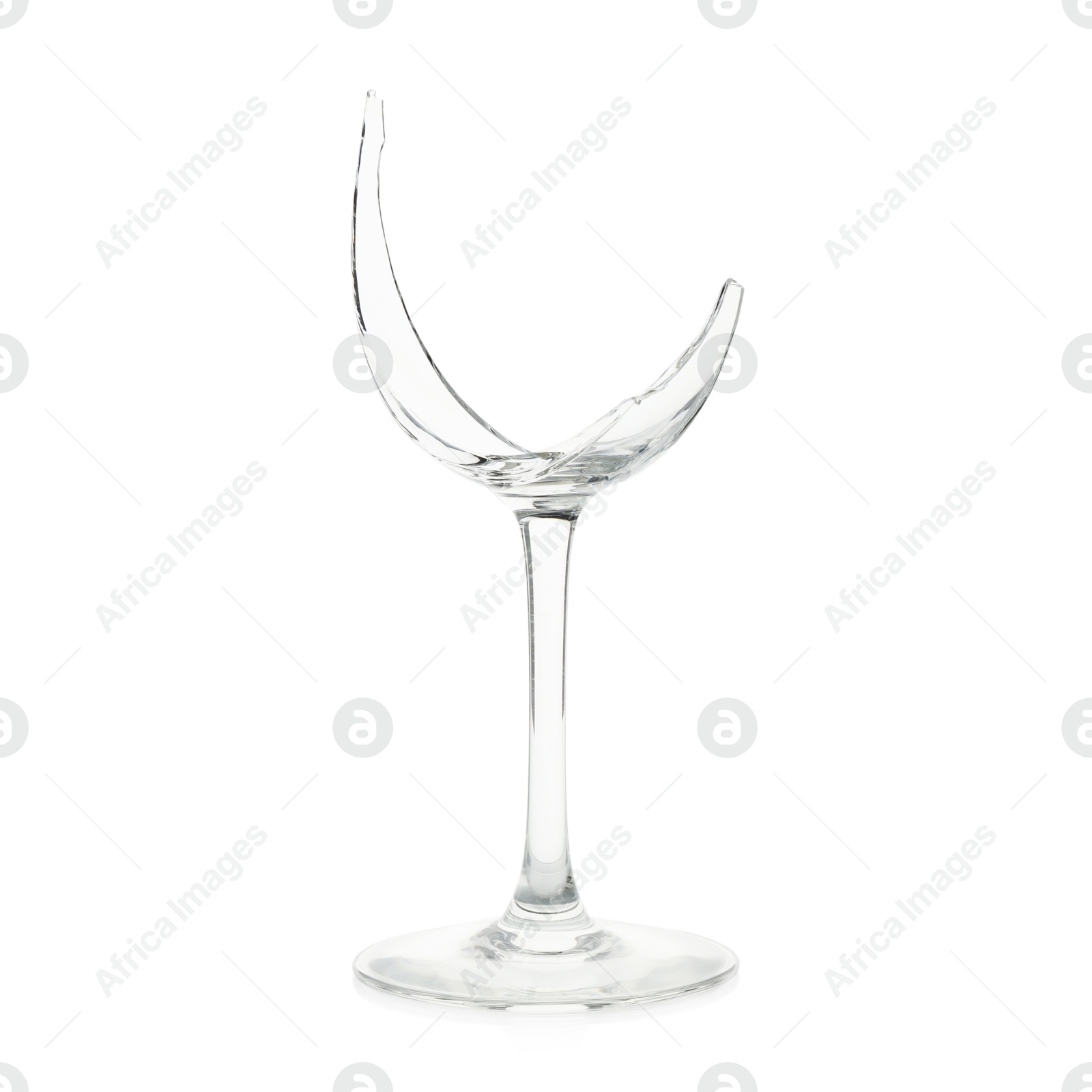 Photo of One broken wine glass isolated on white