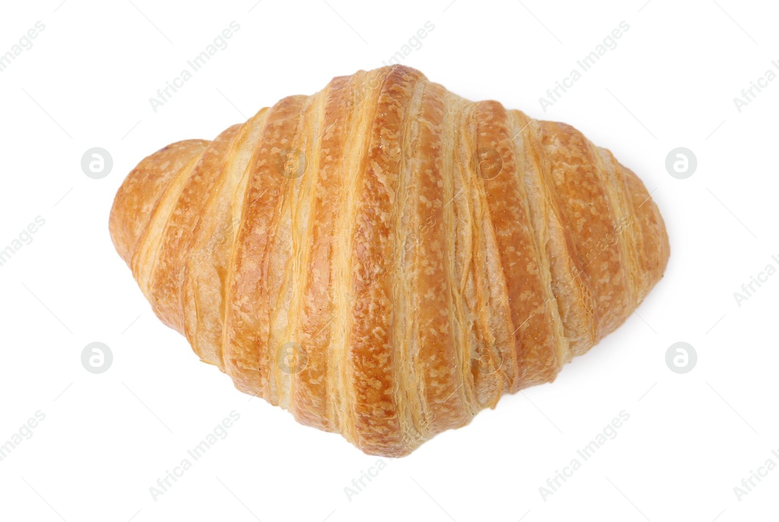 Photo of Freshly baked delicious croissant isolated on white, top view