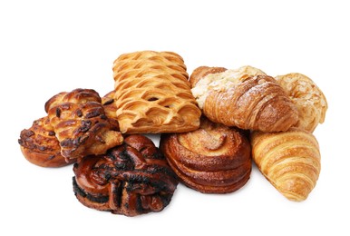 Photo of Different delicious sweet pastries isolated on white