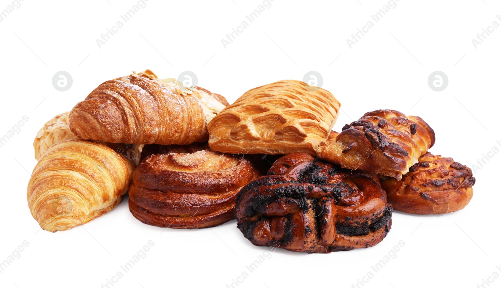 Photo of Different delicious sweet pastries isolated on white