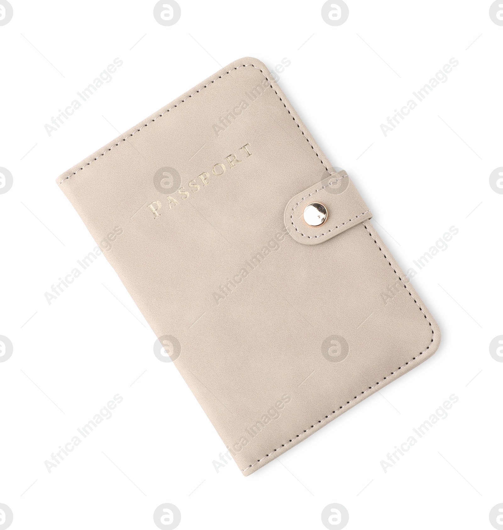 Photo of Passport in light cover isolated on white, top view