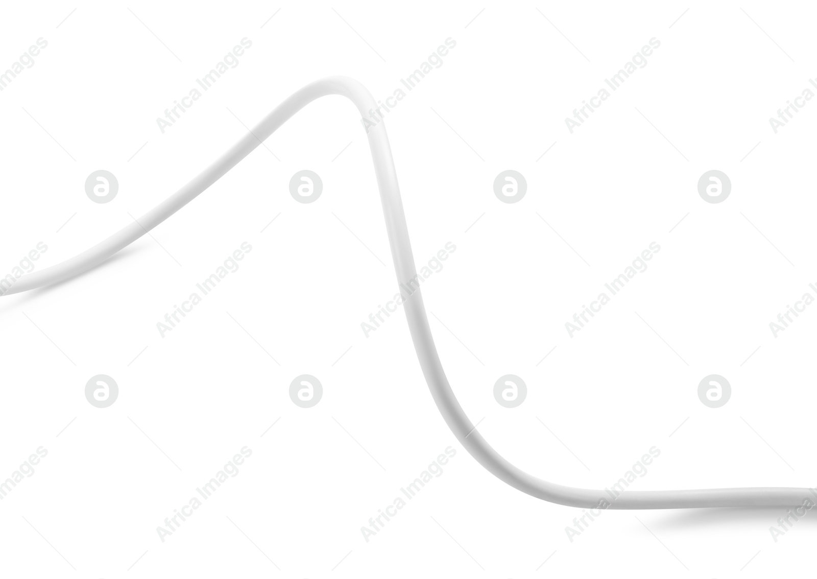 Photo of One insulated electrical wire on white background