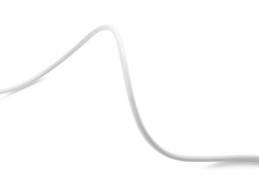 Photo of One insulated electrical wire on white background