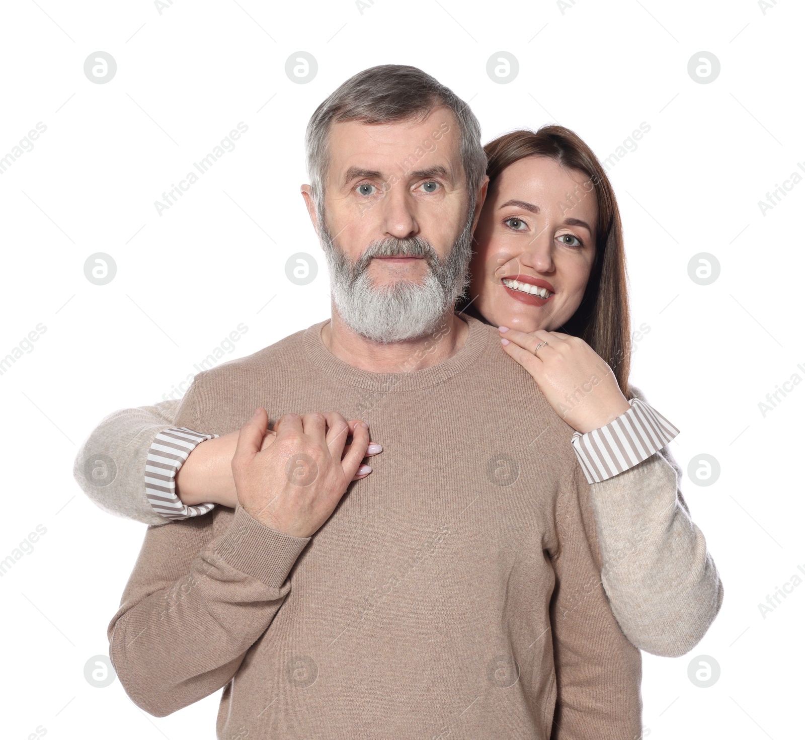 Photo of Family portrait of happy daughter and her father on white background