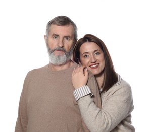 Photo of Family portrait of happy daughter and her father on white background