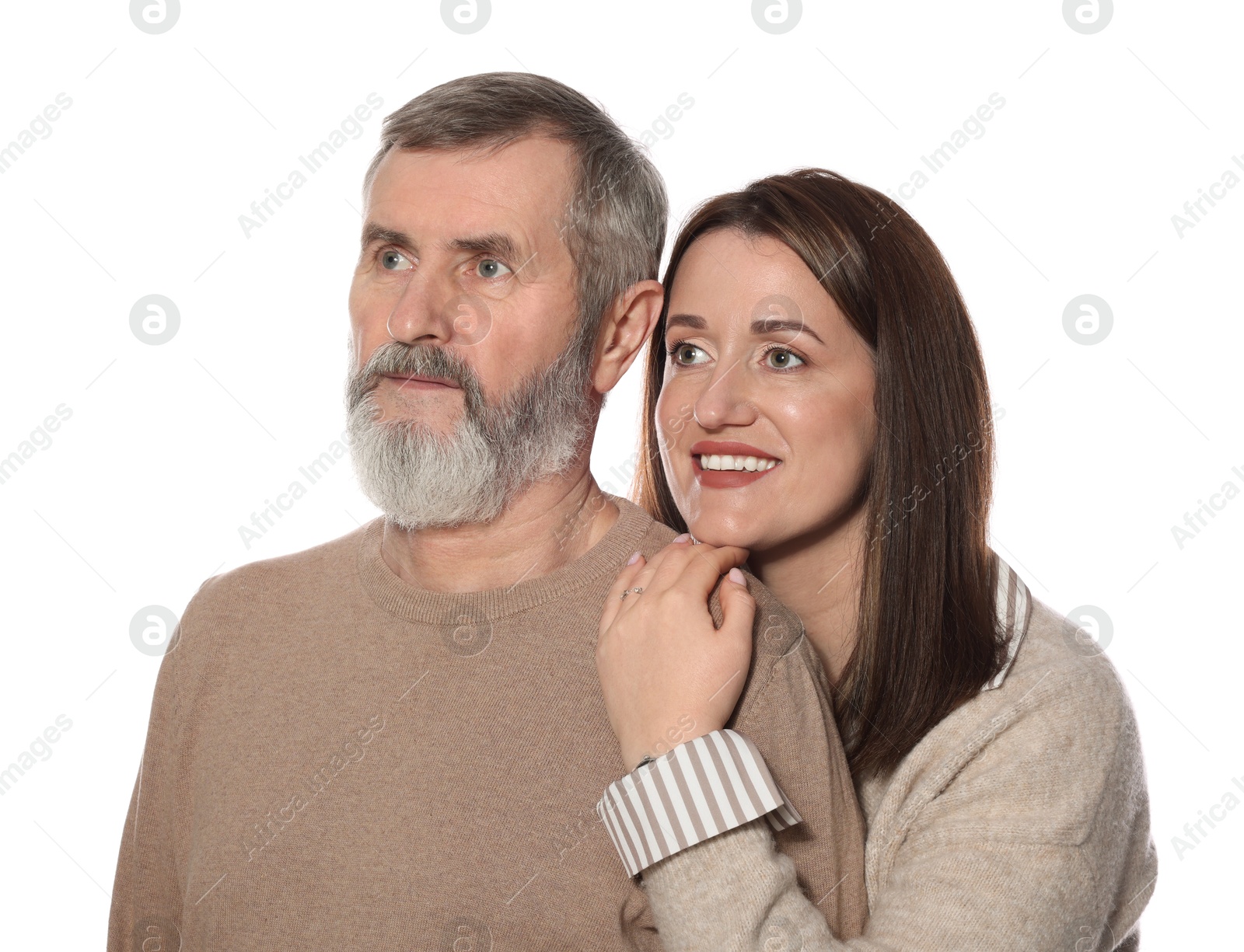 Photo of Happy daughter and her father on white background