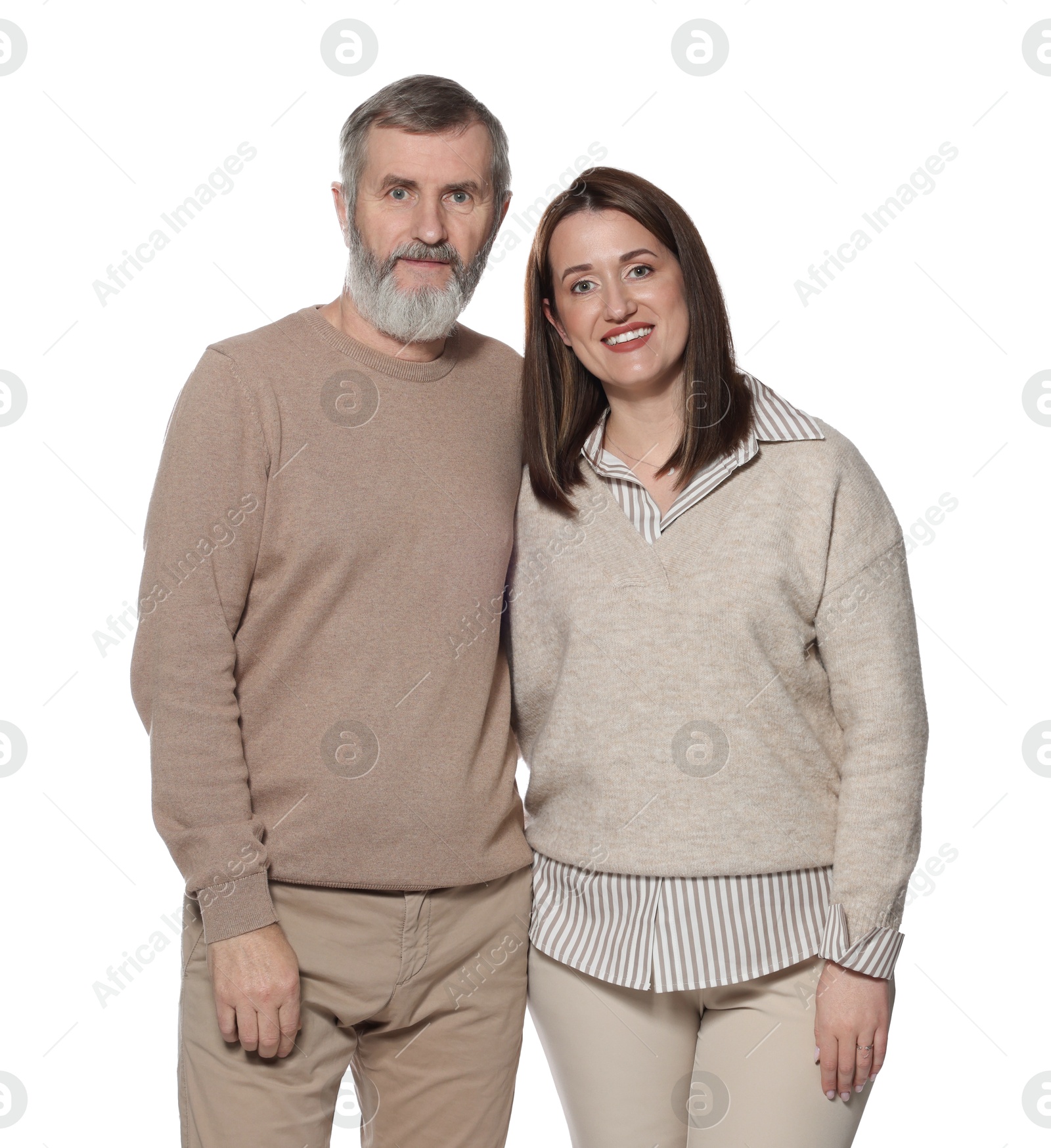 Photo of Family portrait of happy daughter and her father on white background