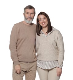 Photo of Family portrait of happy daughter and her father on white background