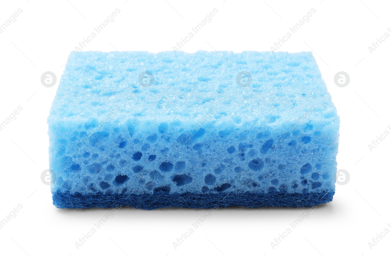 Photo of One blue sponge isolated on white. Cleaning tool