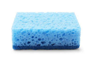 Photo of One blue sponge isolated on white. Cleaning tool