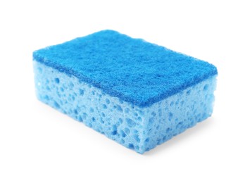 Photo of One blue sponge isolated on white. Cleaning tool