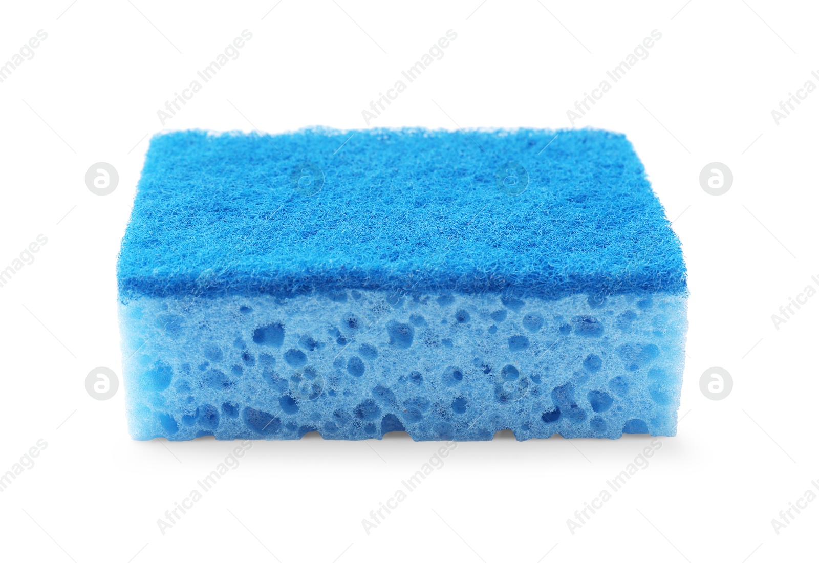 Photo of One blue sponge isolated on white. Cleaning tool