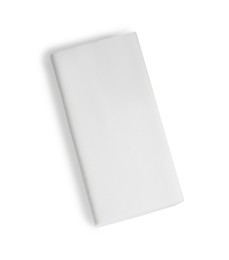 Photo of New eraser isolated on white, top view. School stationery