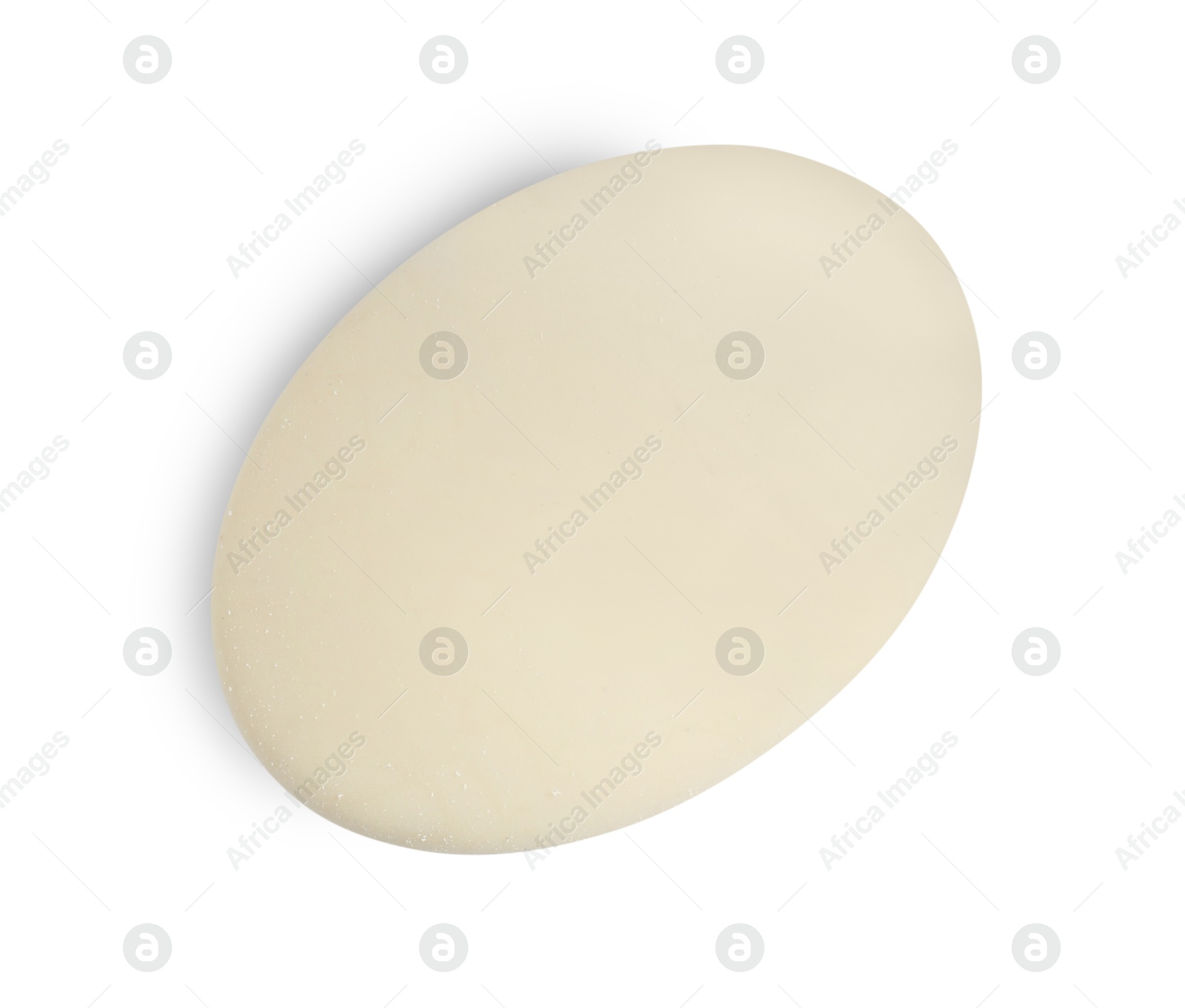 Photo of New eraser isolated on white, top view. School stationery