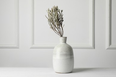 Photo of Stylish vase with brunia plants on white table