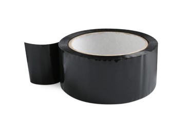 Roll of black adhesive tape isolated on white