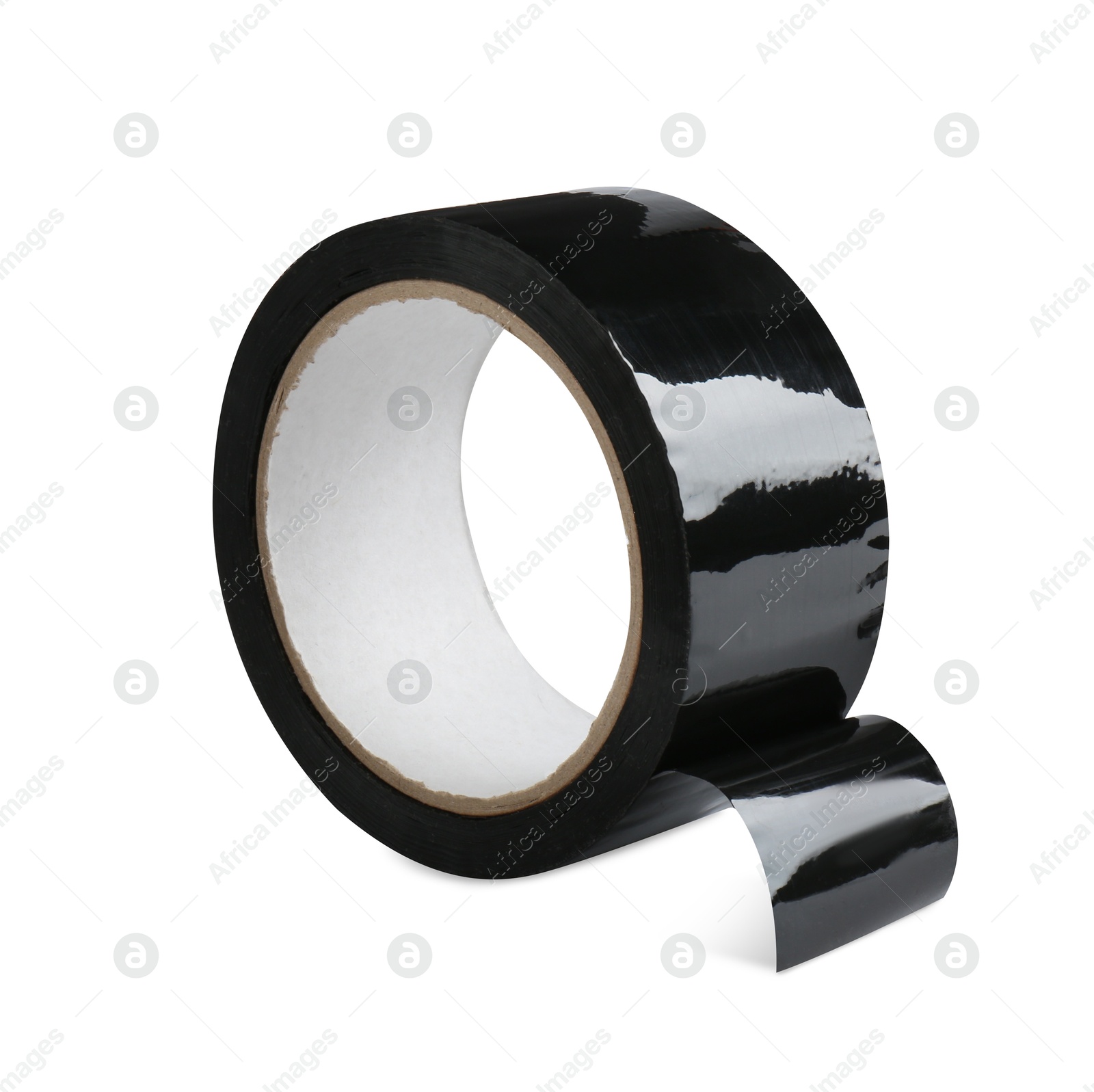 Photo of Roll of black adhesive tape isolated on white