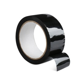 Roll of black adhesive tape isolated on white