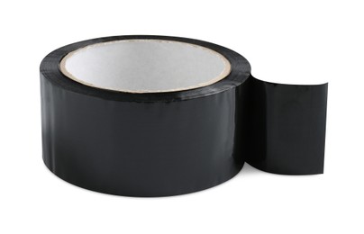 Roll of black adhesive tape isolated on white