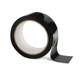 Photo of Roll of black adhesive tape isolated on white