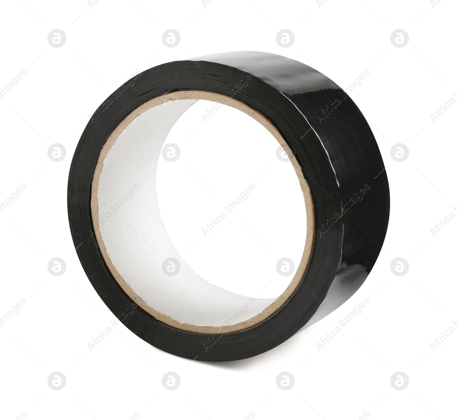 Photo of Roll of black adhesive tape isolated on white