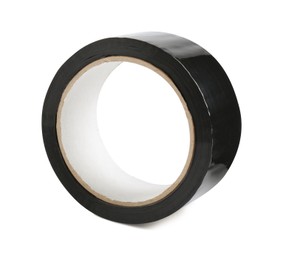 Photo of Roll of black adhesive tape isolated on white