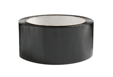 Photo of Roll of black adhesive tape isolated on white