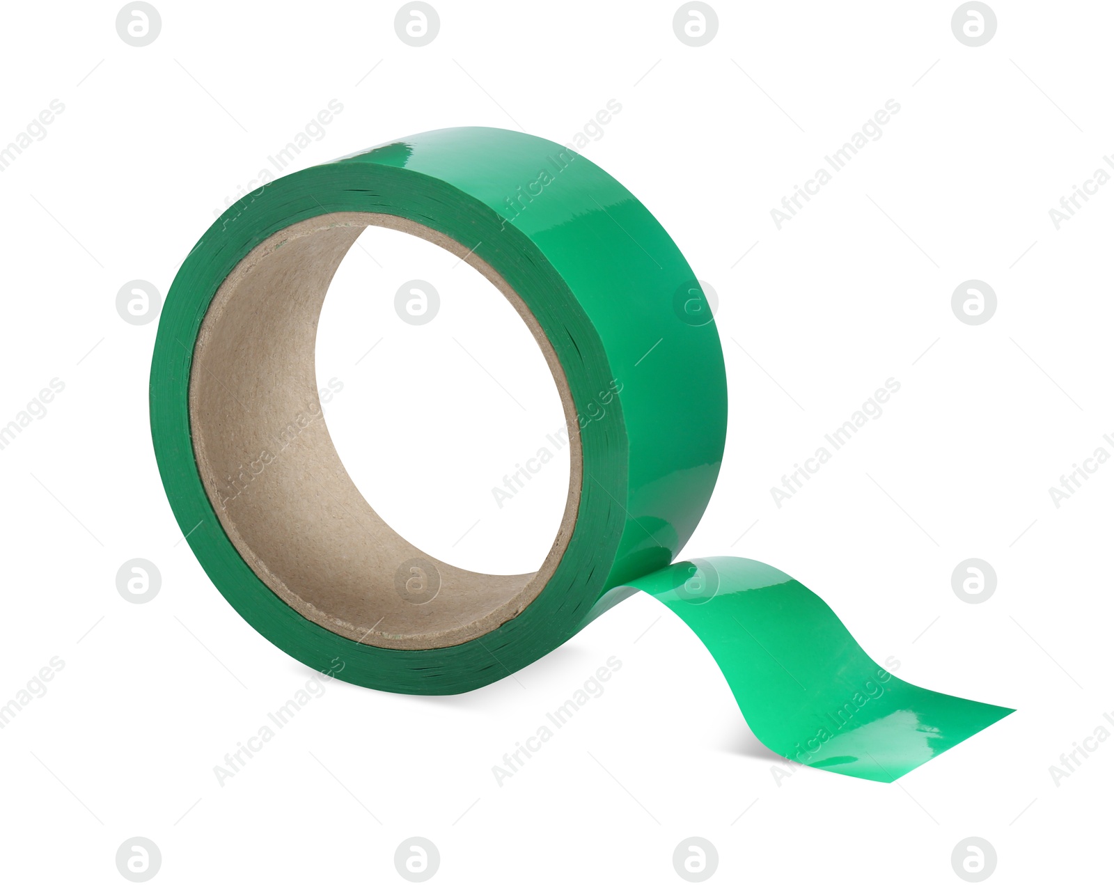 Photo of Roll of green adhesive tape isolated on white