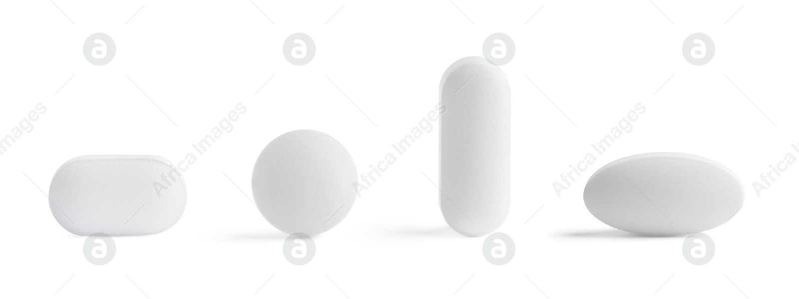 Different pills in row isolated on white, set Image of Different pills in row isolated on white, set