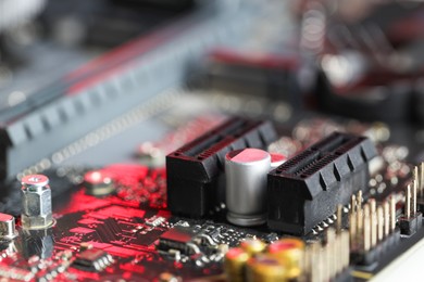 Computer motherboard as background, closeup. Electronic engineering