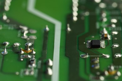 Photo of Computer circuit board, macro view. Electronic engineering