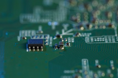 Photo of Computer circuit board, macro view. Electronic engineering