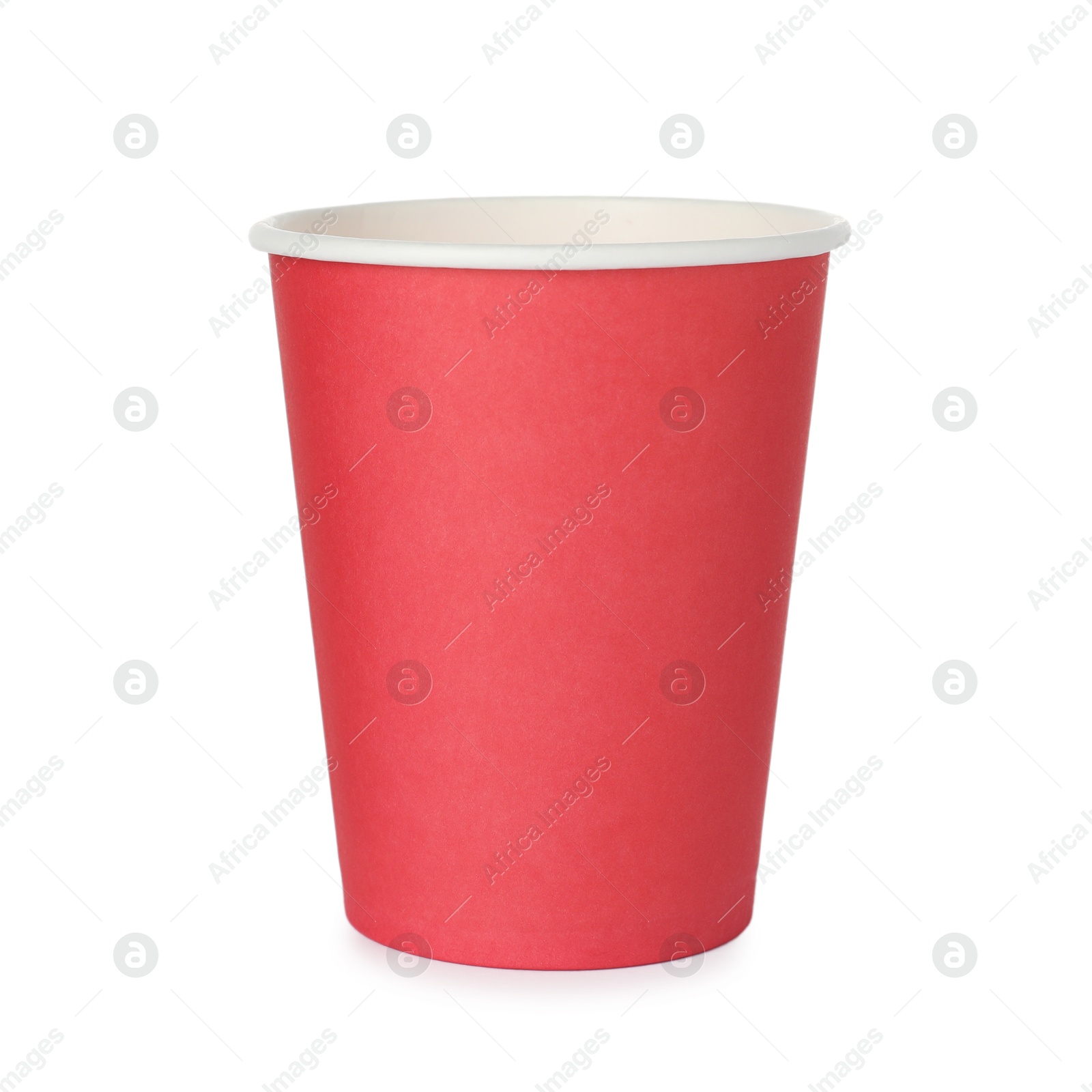 Photo of One paper cup on white background. Mockup for design