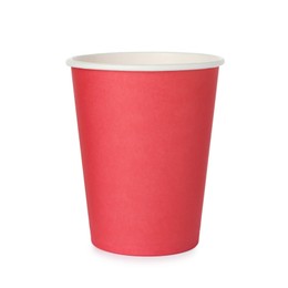 Photo of One paper cup on white background. Mockup for design