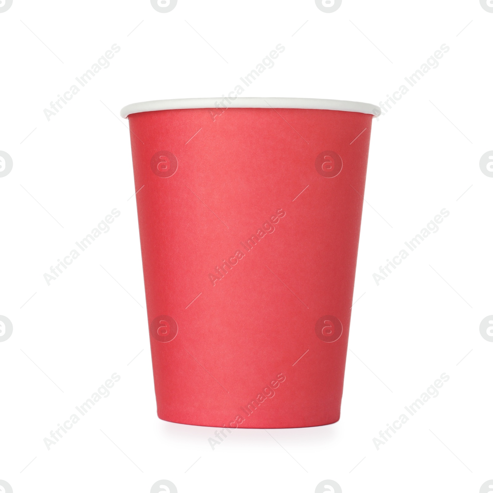 Photo of One paper cup on white background. Mockup for design