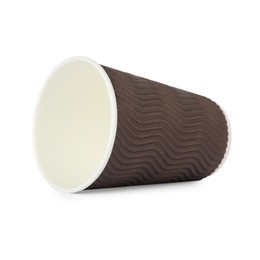 Photo of One paper cup on white background. Mockup for design