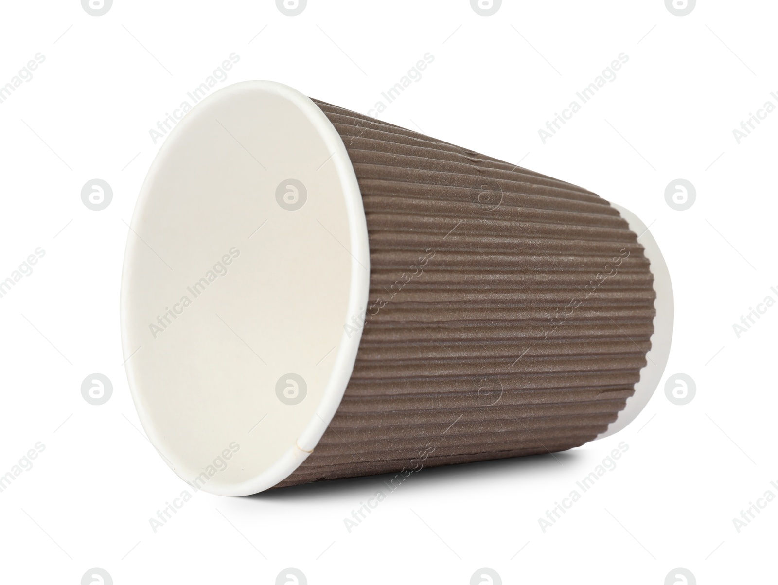 Photo of One paper cup on white background. Mockup for design