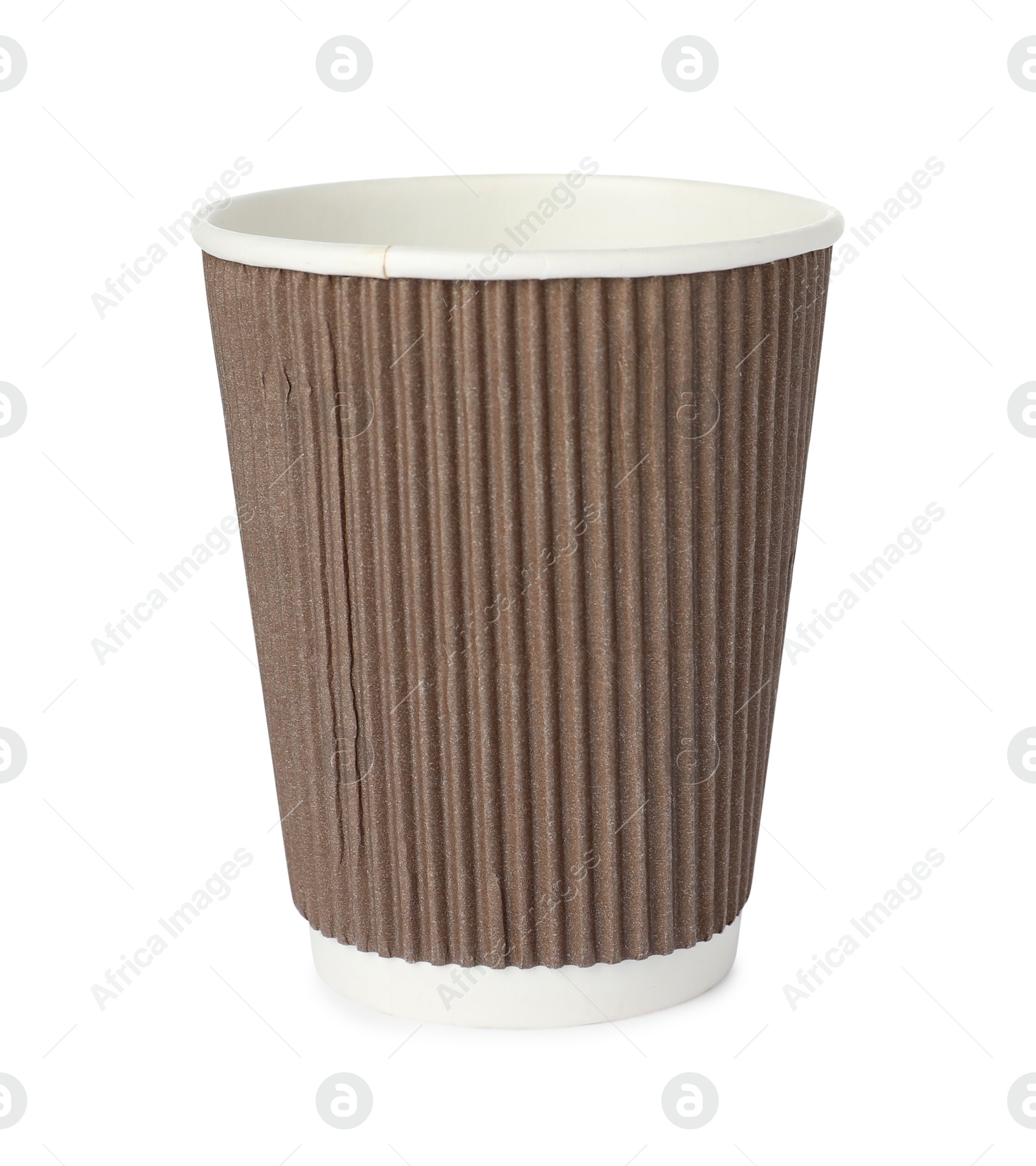 Photo of One paper cup on white background. Mockup for design