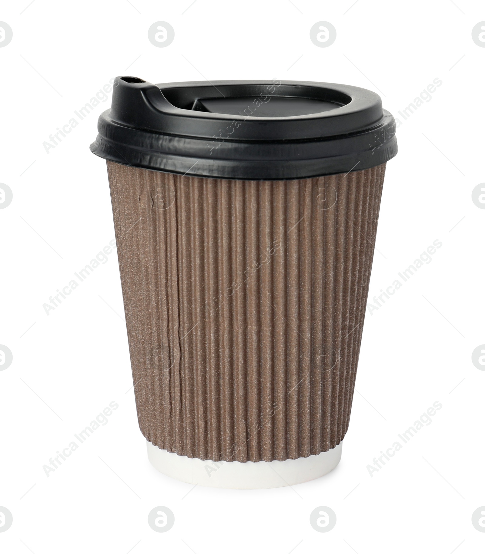 Photo of Paper cup with lid on white background. Mockup for design