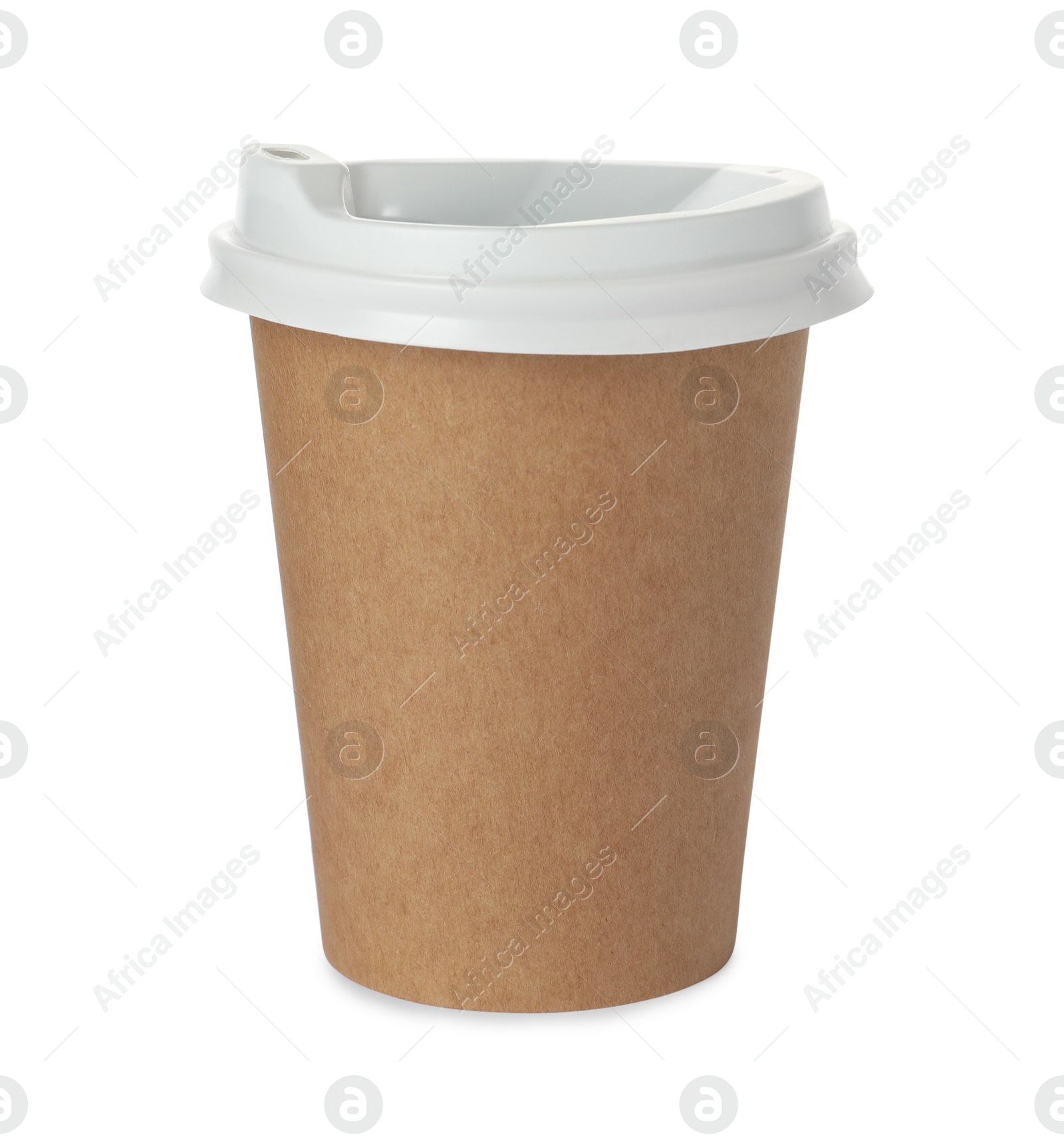 Photo of Paper cup with lid on white background. Mockup for design