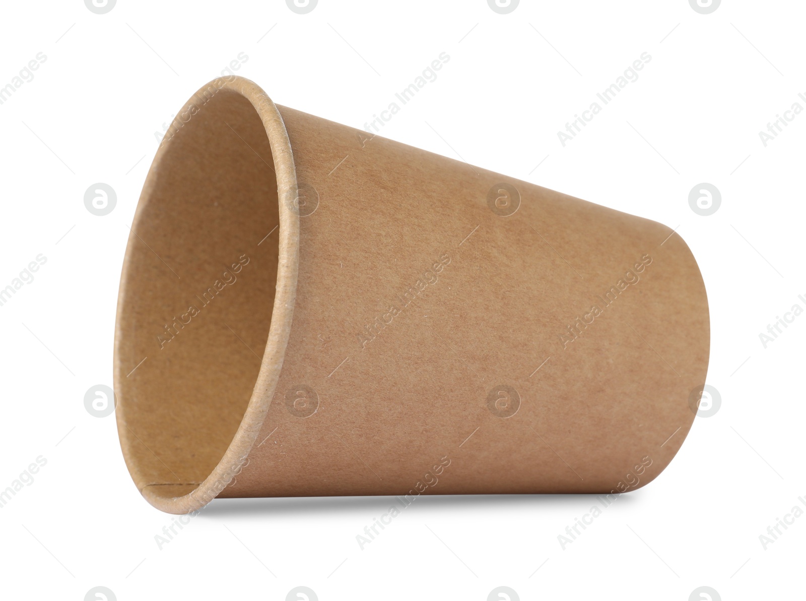 Photo of One paper cup on white background. Mockup for design